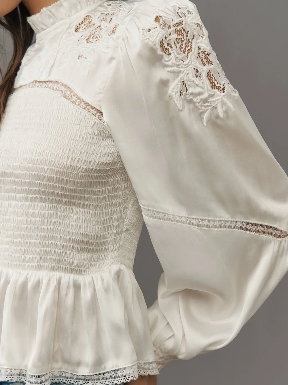 By Anthropologie Long-Sleeve Smocked Blouse